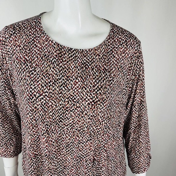 Liz Claiborne Womans Sz 2X Plus Blouse Abstract Brown Top 3/4 Sleeve - Picture 3 of 8